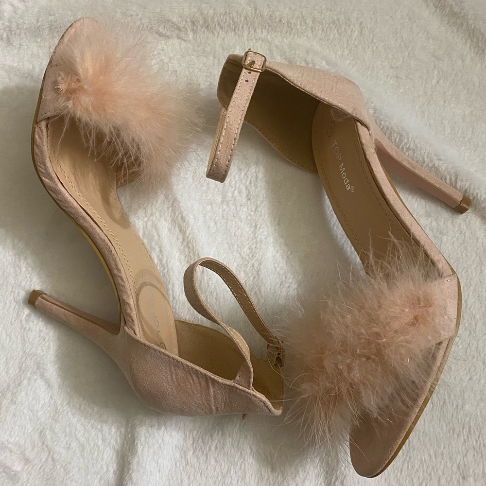 Blush suede strap sandal.